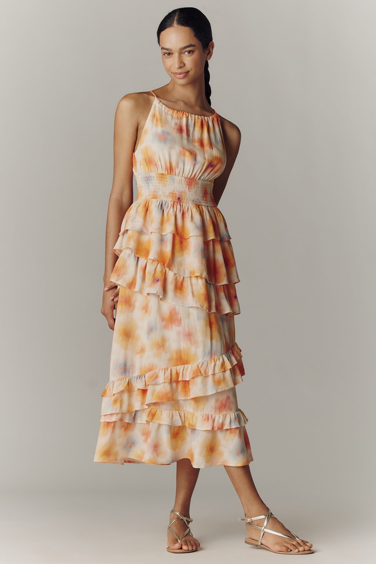 By Anthropologie Tiered Ruffle Halter Dress