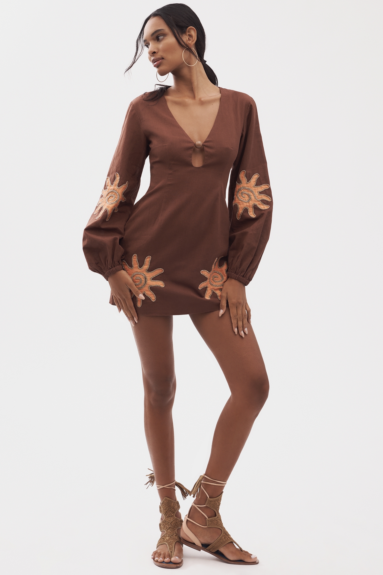 The Wolf Gang Sueno Long-Sleeve Cotton Linen Mini Dress