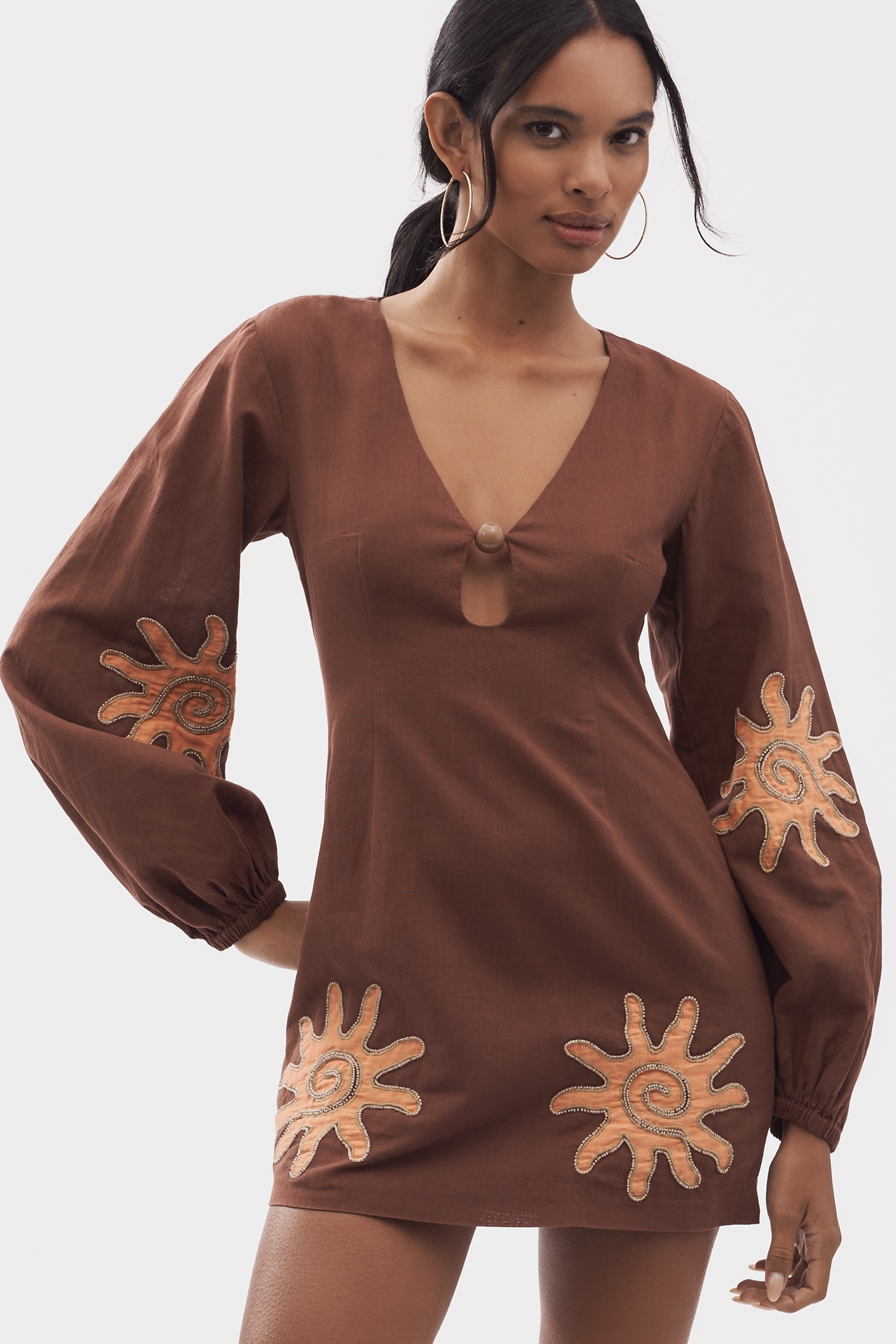 The Wolf Gang Sueno Long-Sleeve Cotton Linen Mini Dress