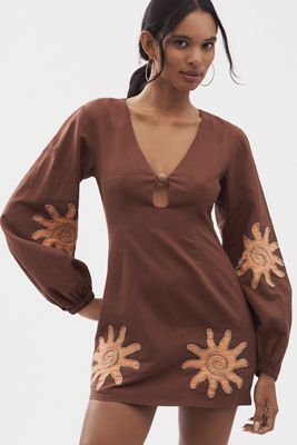The Wolf Gang Sueno Long-Sleeve Cotton Linen Mini Dress
