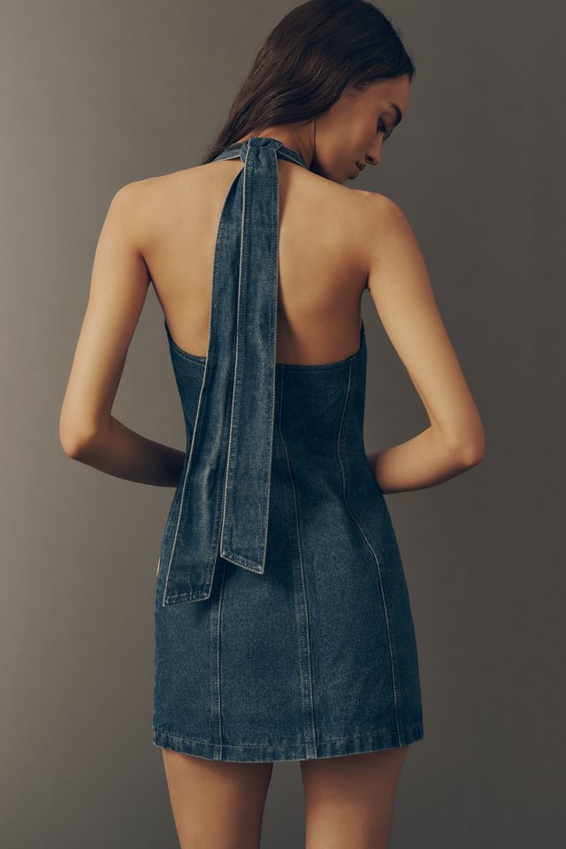 Wynn Denim Halter Mini Dress by The Wolf Gang in Blue, Size: XL at Anthropologie