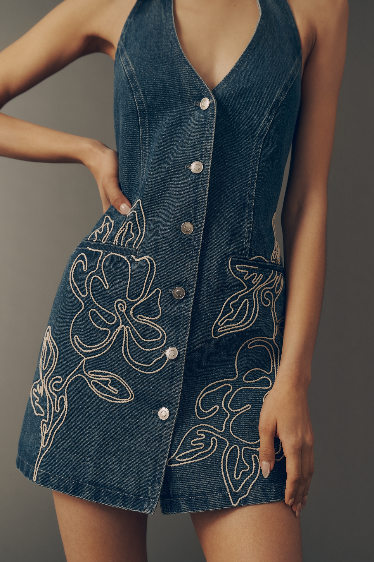 The Wolf Gang Wynn Denim Halter Mini Dress