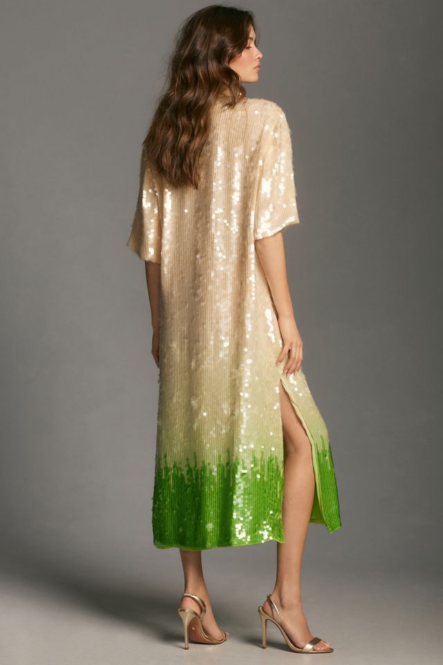 Dhruv Kapoor Short-Sleeve Collared Sequin Maxi Dress #2