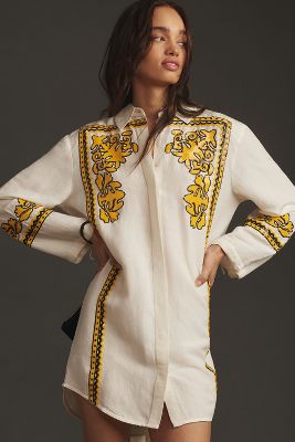 Dhruv Kapoor Long-Sleeve Embroidered Mini Shirt Dress