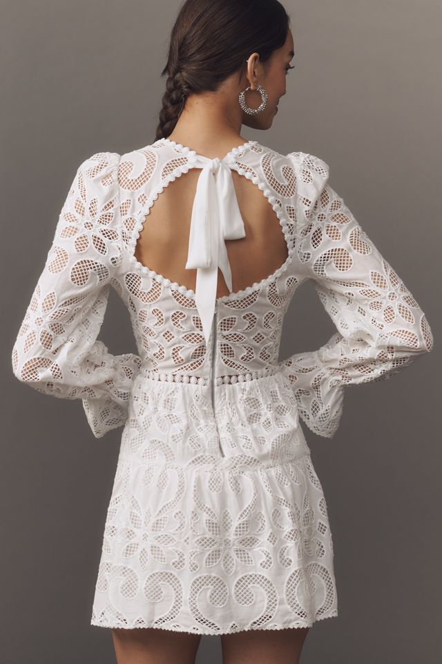 Saylor Marilla Long-Sleeve Eyelet Lace Mini Dress #1