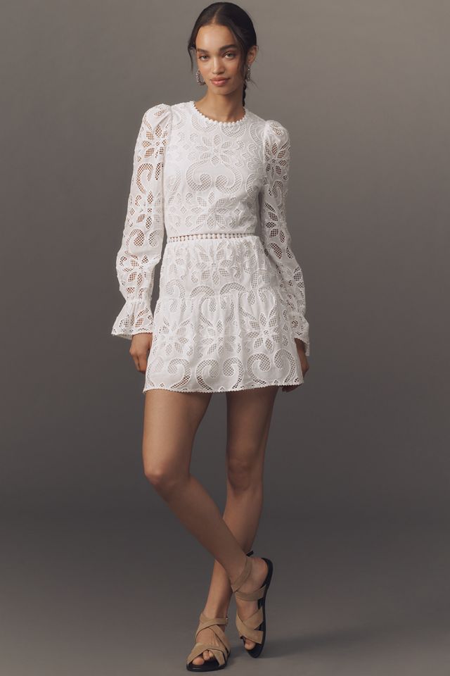 Saylor Marilla Long-Sleeve Eyelet Lace Mini Dress #2