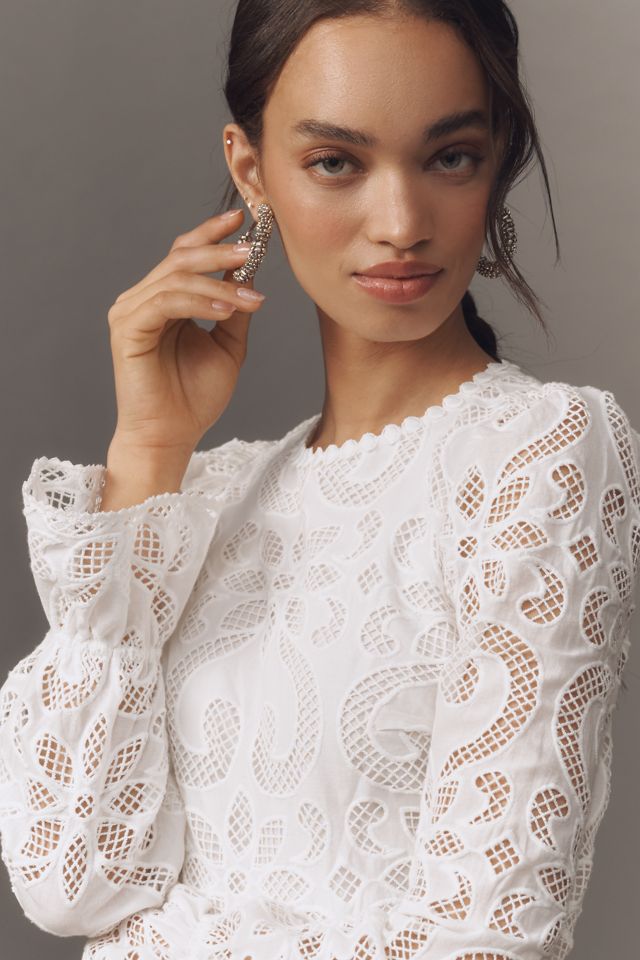 Saylor Marilla Long-Sleeve Eyelet Lace Mini Dress #3