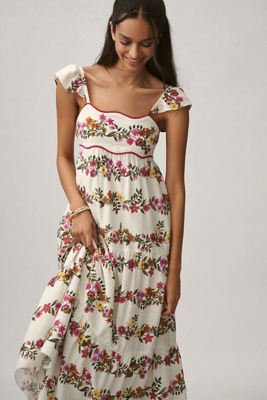 Petite Ayame Flutter-Sleeve Tiered Maxi Dress