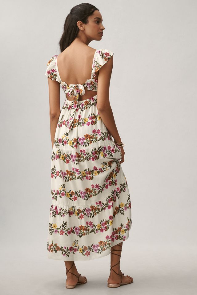 Saylor Petite Ayame Flutter-Sleeve Tiered Maxi Dress