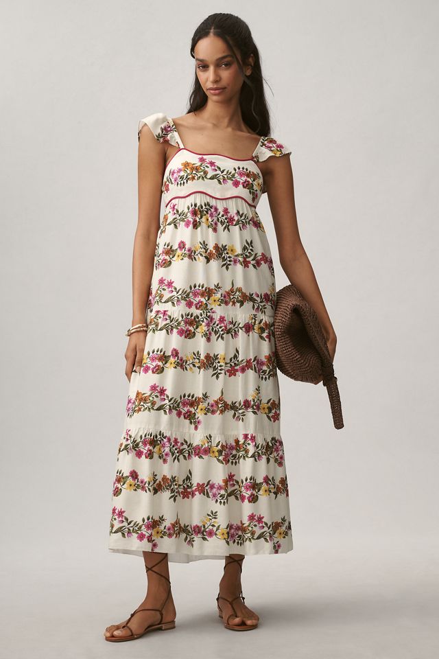 Saylor Petite Ayame Flutter-Sleeve Tiered Maxi Dress