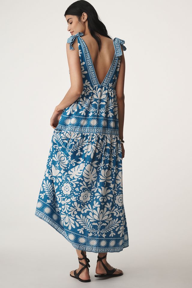 Saylor Brenna Linen Blend Tie-Strap V-Neck Maxi Dress