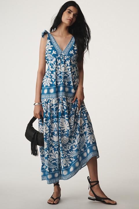 Saylor Brenna Linen Blend Tie-Strap V-Neck Maxi Dress