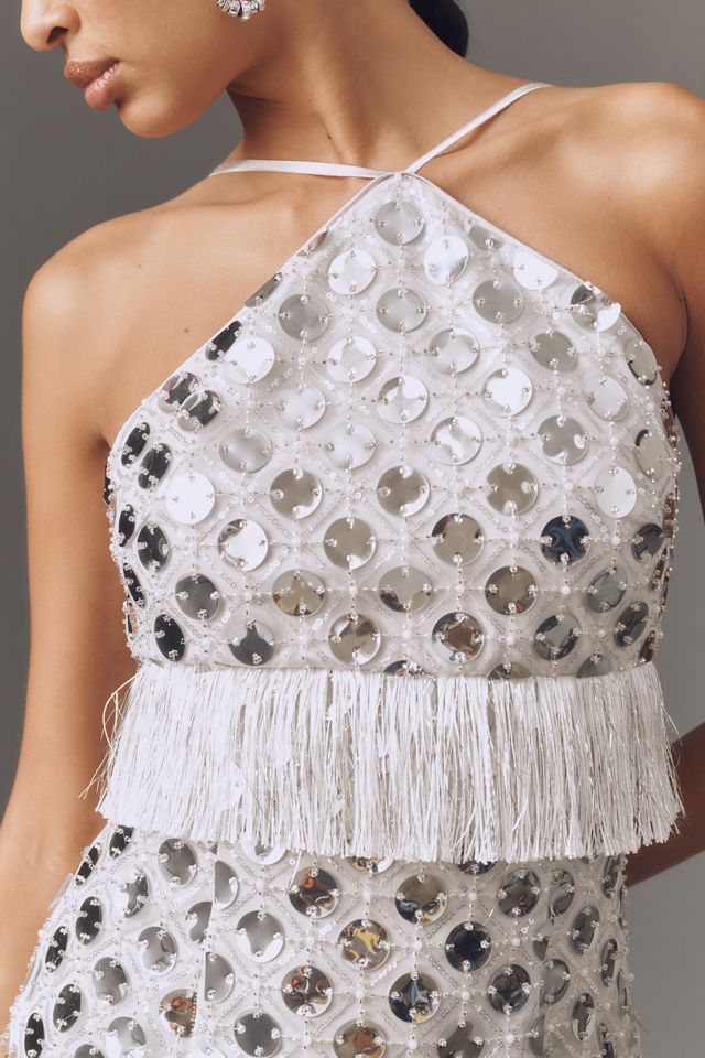 Saylor Hezly Halter Sequin Fringe Mini Dress #1