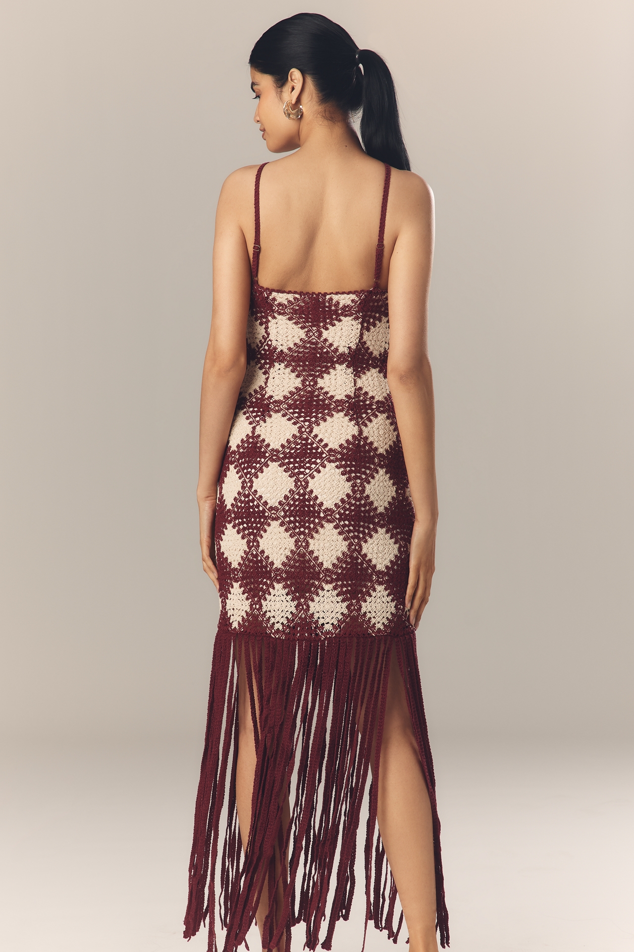 Saylor Dragana Halter Crochet Fringe Midi Dress
