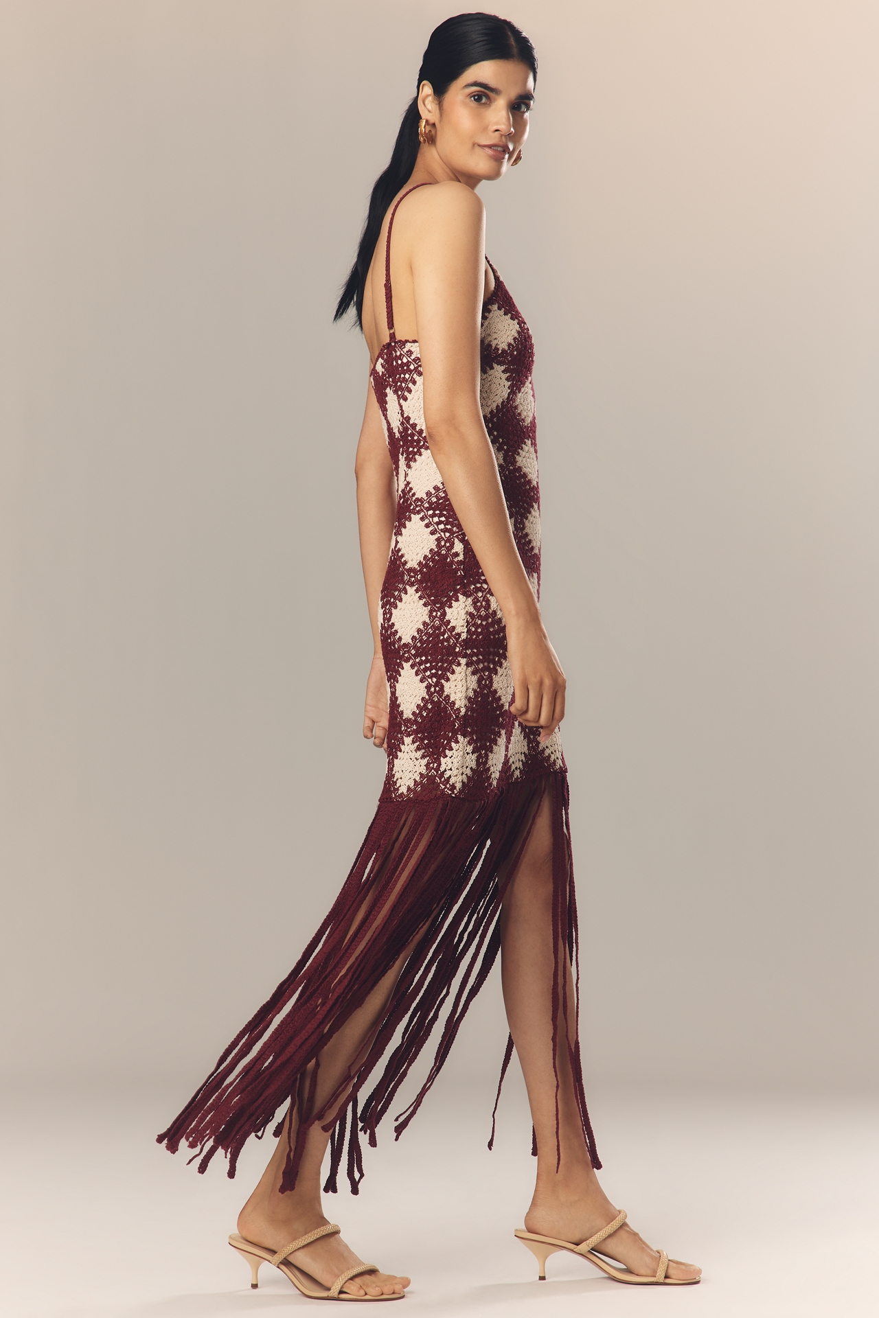 Saylor Dragana Halter Crochet Fringe Midi Dress