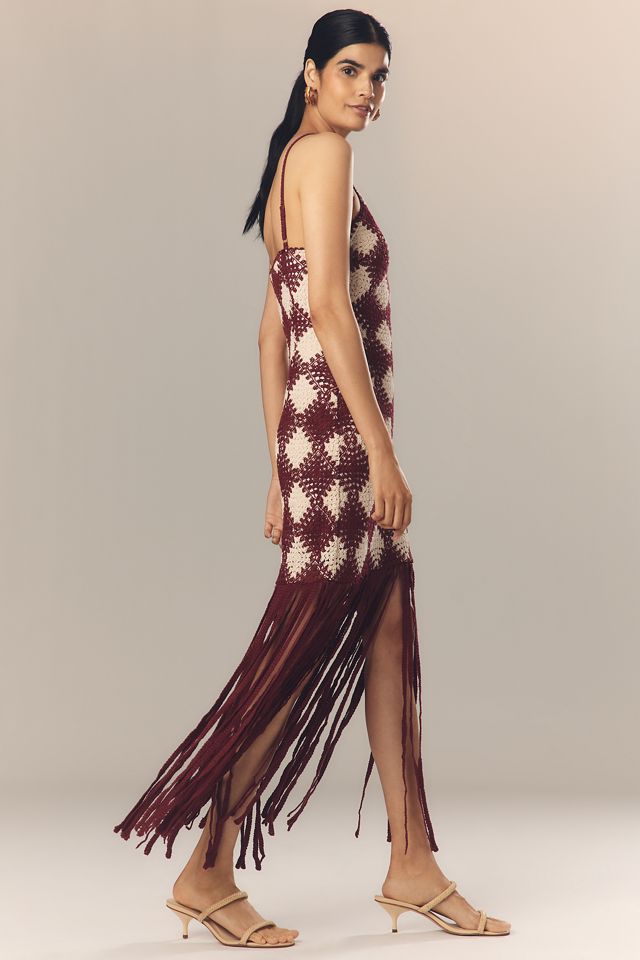 Saylor Dragana Halter Crochet Fringe Midi Dress #2