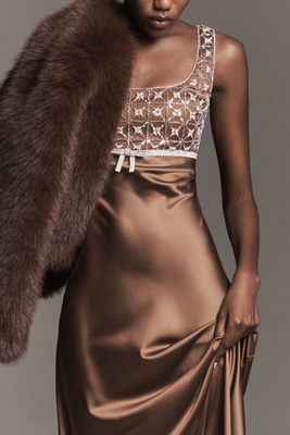 Saylor Sleeveless Embellished Square-neck Maxi Dress In Brown