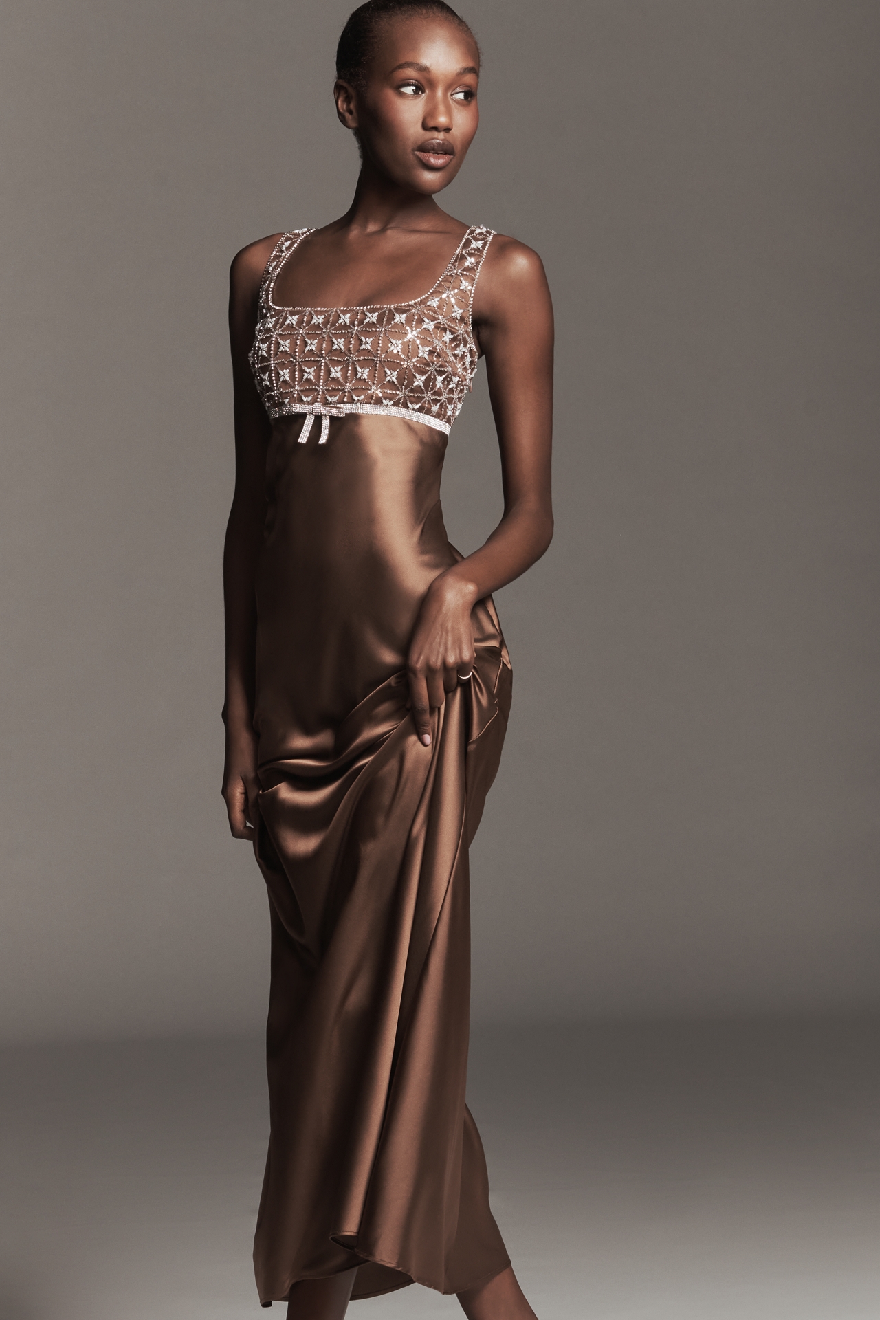 Saylor Sleeveless Embellished Square-Neck Maxi Dress