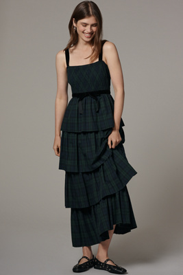 Saylor Square-neck Tiered Maxi Dress In Green