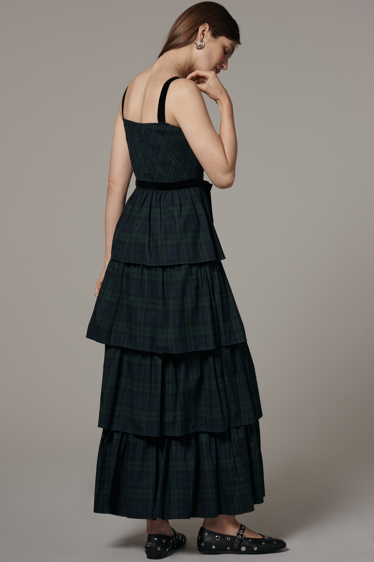 Saylor Square-Neck Tiered Maxi Dress