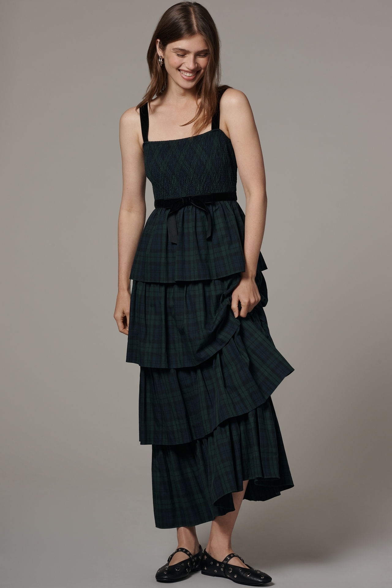 Saylor Square-Neck Tiered Maxi Dress