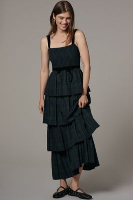 Saylor Square-Neck Tiered Maxi Dress