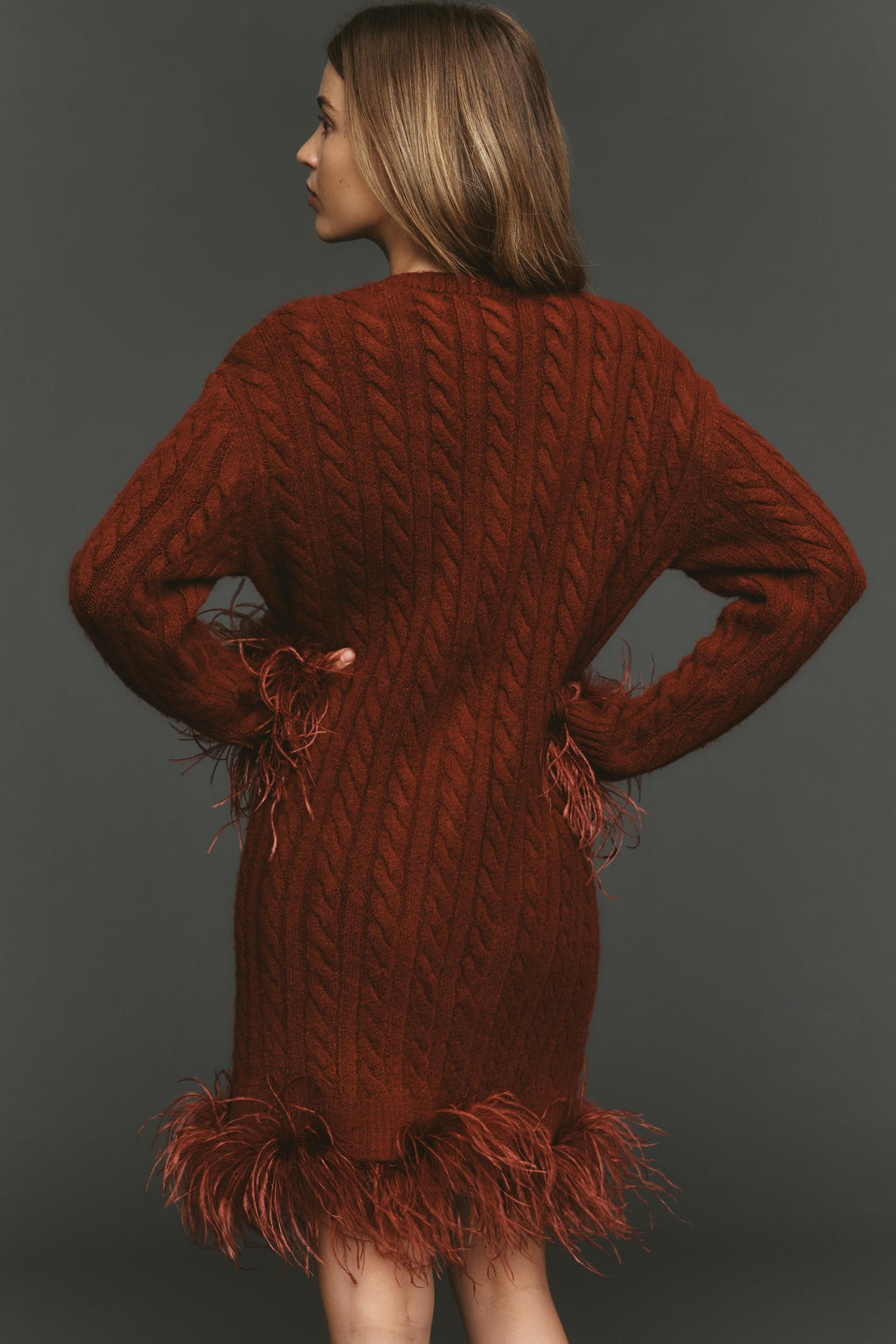 Saylor Long-Sleeve Faux-Feather Sweater Mini Dress