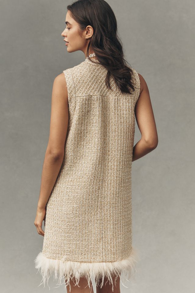 Saylor Sleeveless Tweed Faux-Feather Mini Dress #1