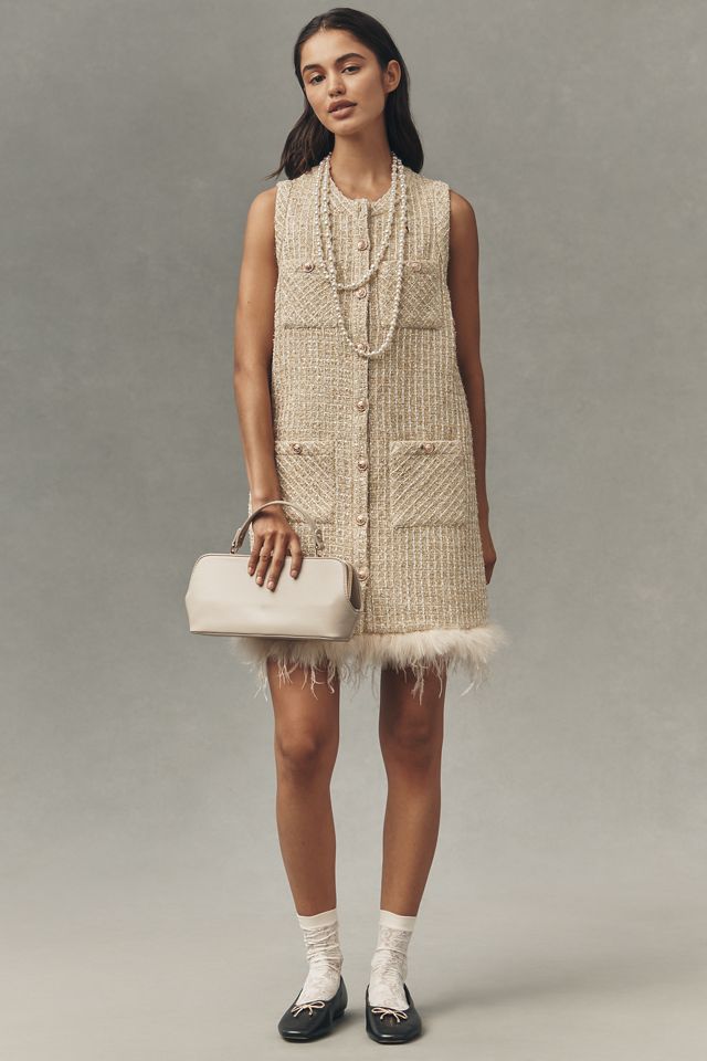 Saylor Sleeveless Tweed Faux-Feather Mini Dress #2
