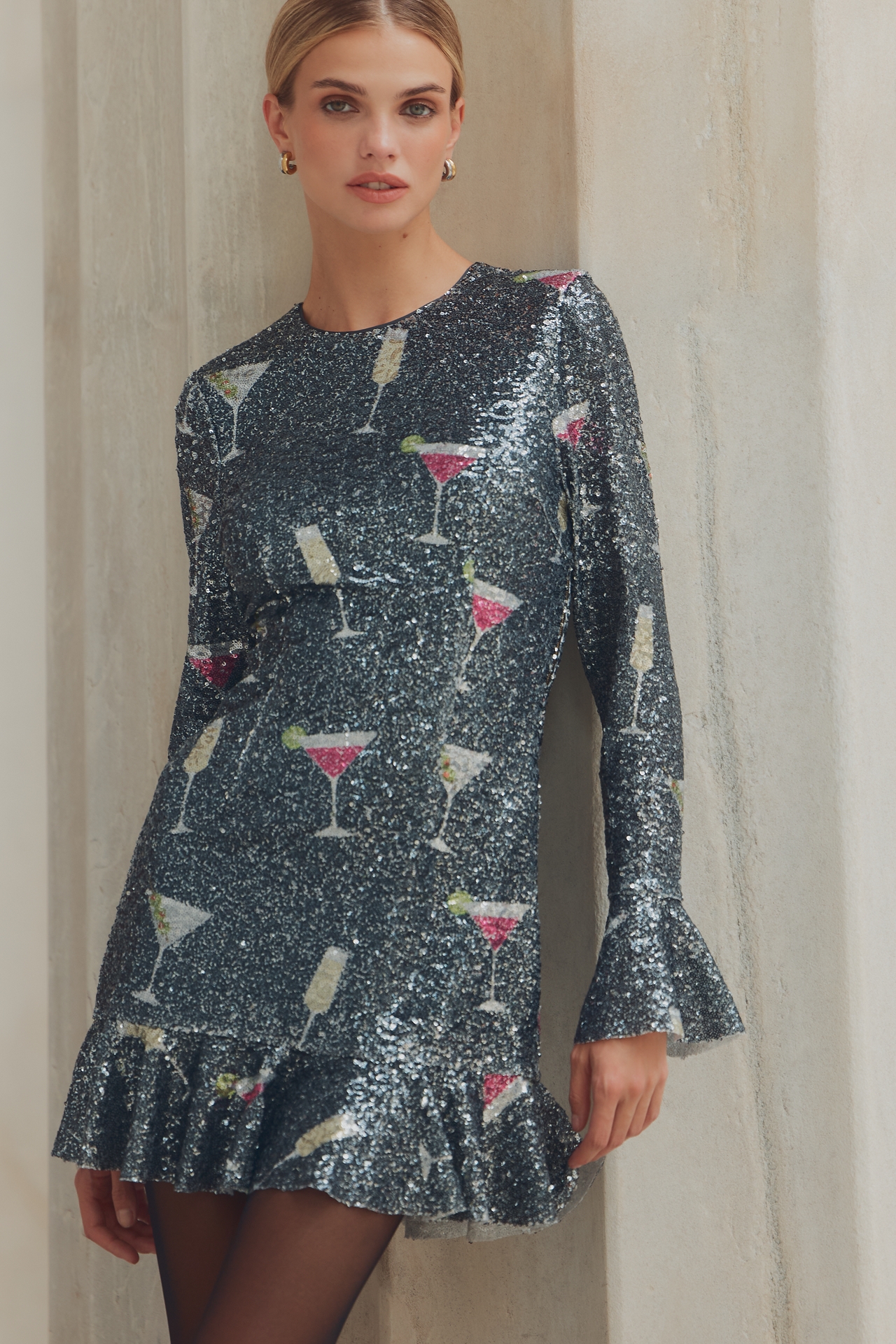 Saylor Brioni Long-Sleeve Crew-Neck Mini Dress