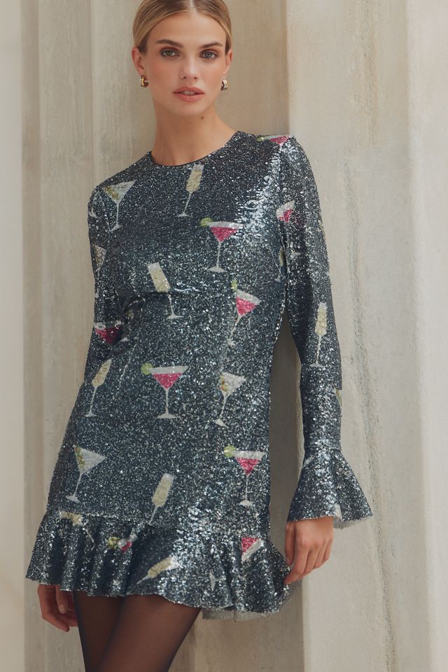 Saylor Brioni Long-Sleeve Crew-Neck Mini Dress #1