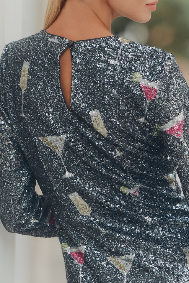 Saylor Brioni Long-Sleeve Crew-Neck Mini Dress #3