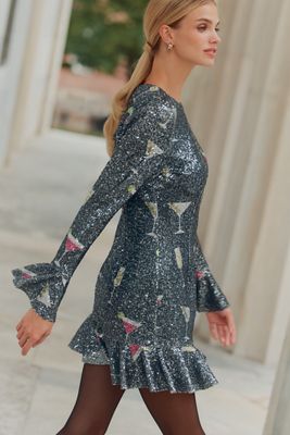 Saylor Brioni Long-Sleeve Crew-Neck Mini Dress