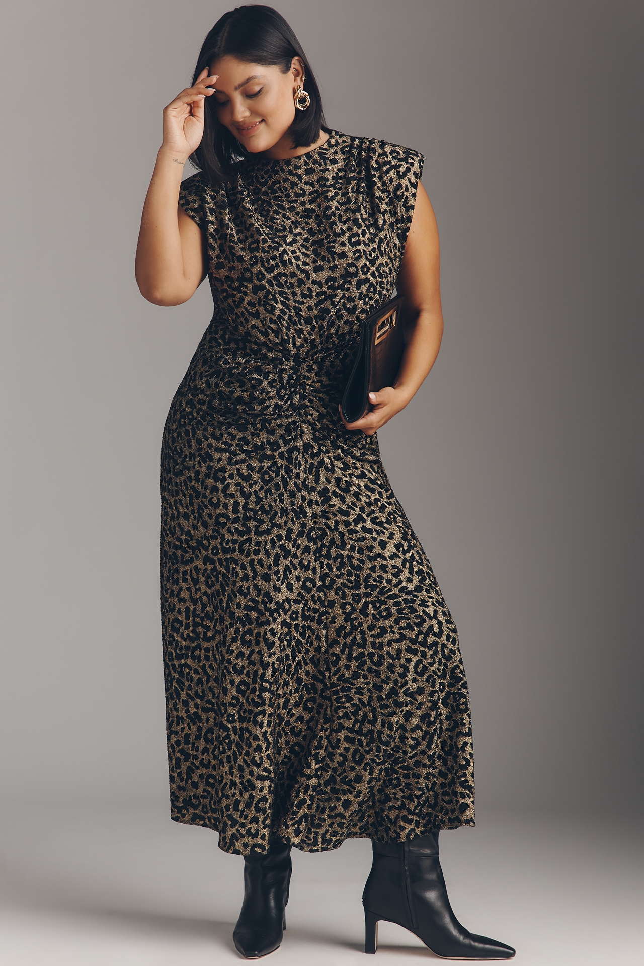 Saylor Cinched Short-Sleeve Maxi Dress