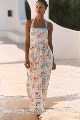 Sabina Musayev Nicola Halter Draped Pleated Maxi Dress | Anthropologie