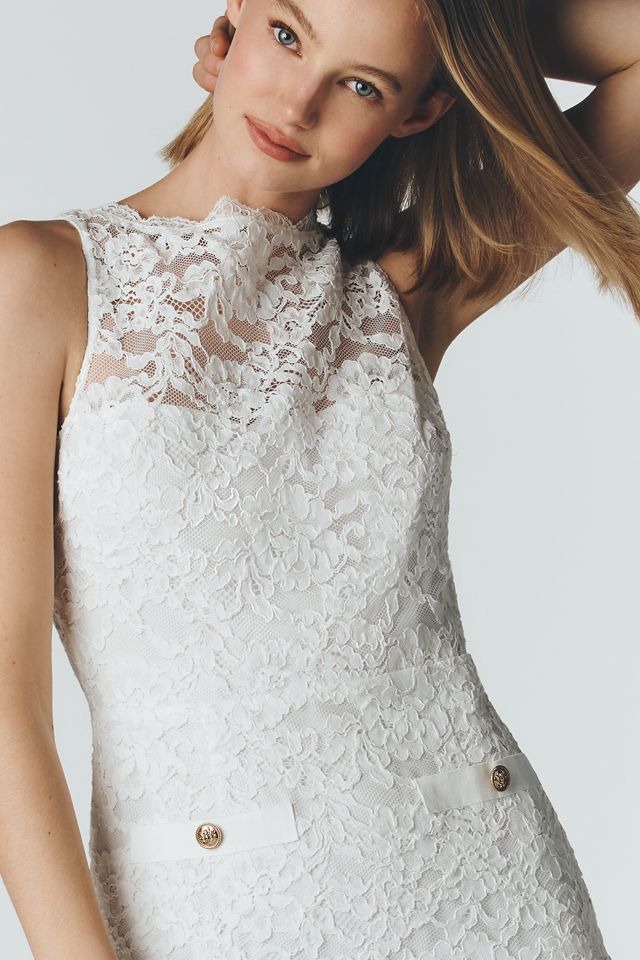 Drusilla Lace Drop-Waist Mini Dress by Saylor in White, Size: Medium at Anthropologie