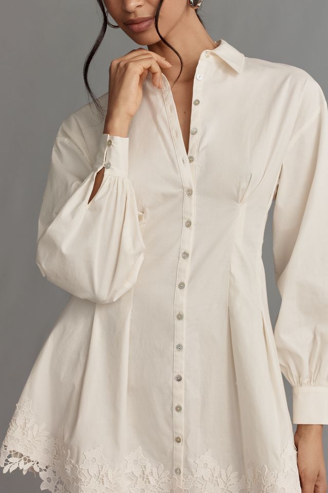 Cami NYC Kimiko Long-Sleeve Lace-Hem Mini Shirt Dress