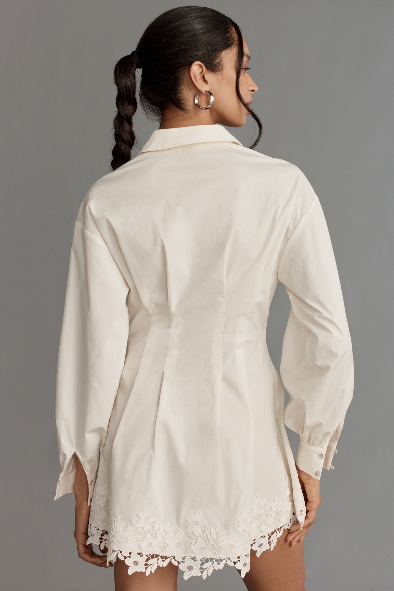 Cami NYC Kimiko Long-Sleeve Lace-Hem Mini Shirt Dress