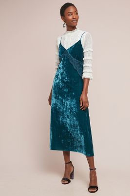 Blue velvet shop slip dress