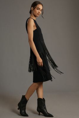 Beatrice B Velour Fringe Dress In Blue