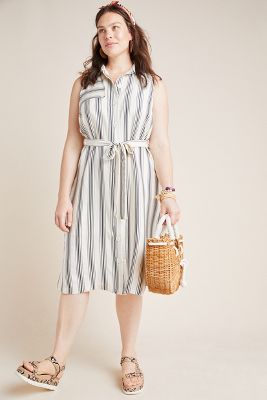 Maeve Esther Striped Shirtdress In Black