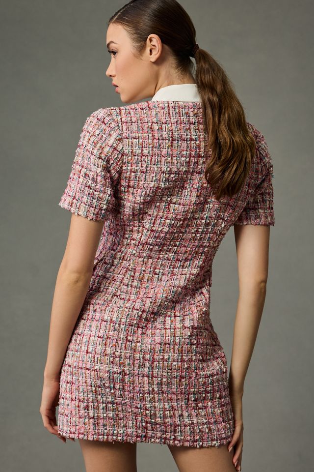 Endless Rose Short-Sleeve Collared Multi-Tweed Dress #1