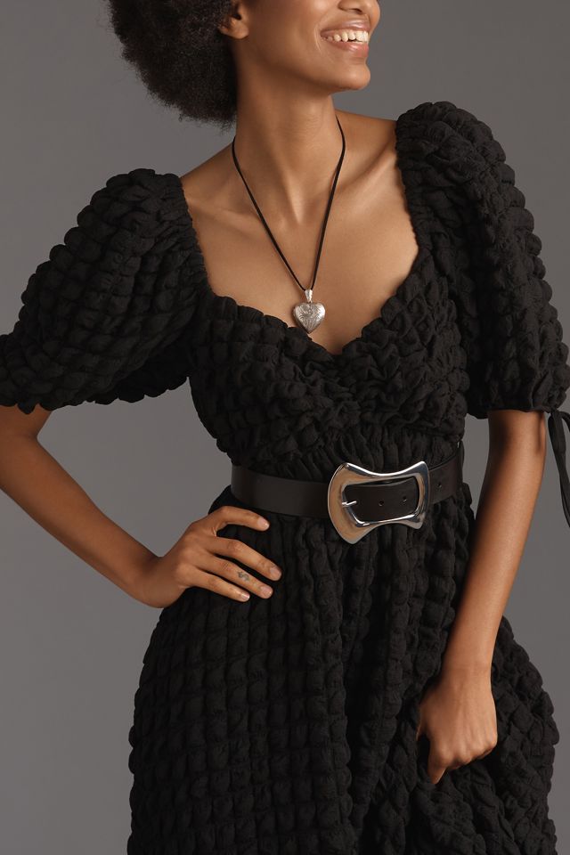 Endless Rose Puff-Sleeve Sweetheart Textured Midi Dress #1