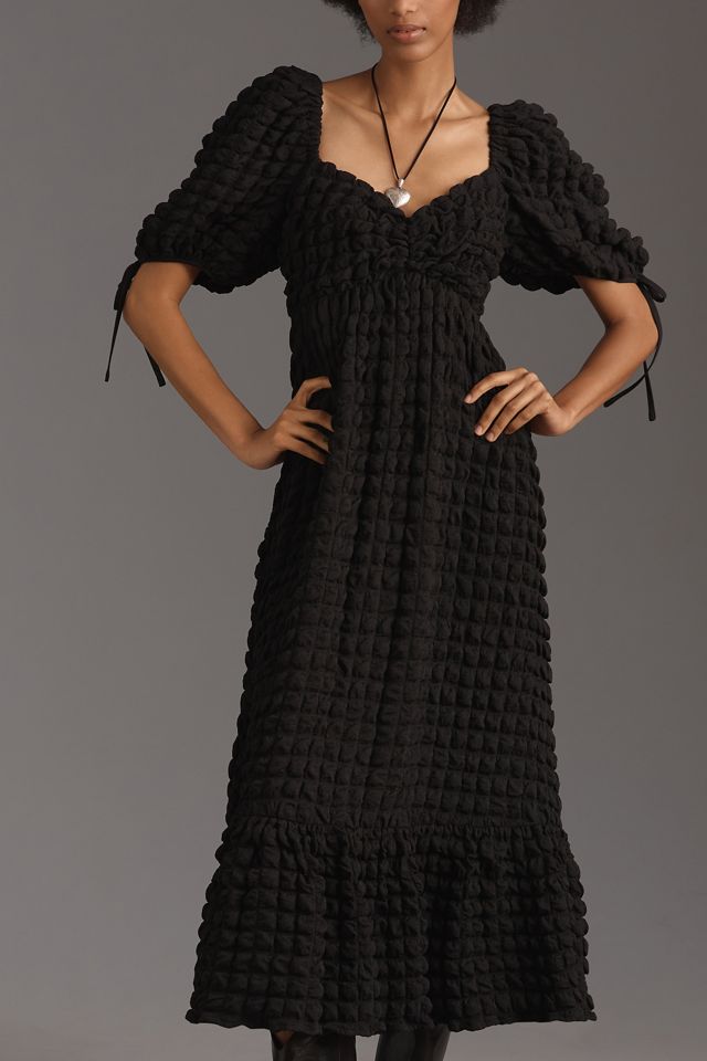 Endless Rose Puff-Sleeve Sweetheart Textured Midi Dress #3