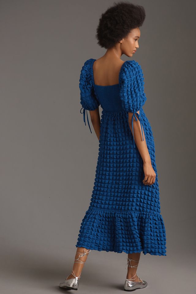 Endless Rose Puff-Sleeve Sweetheart Textured Midi Dress #1