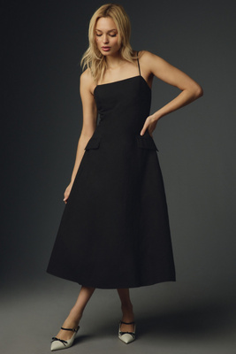 Shop Endless Rose Sleeveless Square-neck A-line Midi Dress In Black