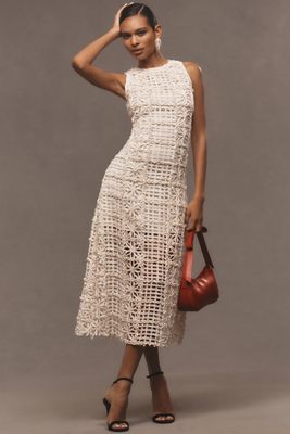Endless Rose Sleeveless Linen Blend Halter Lace Midi Dress
