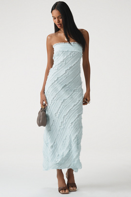 anthropologie Endless Rose Strapless Textured Column Midi Dress Blue