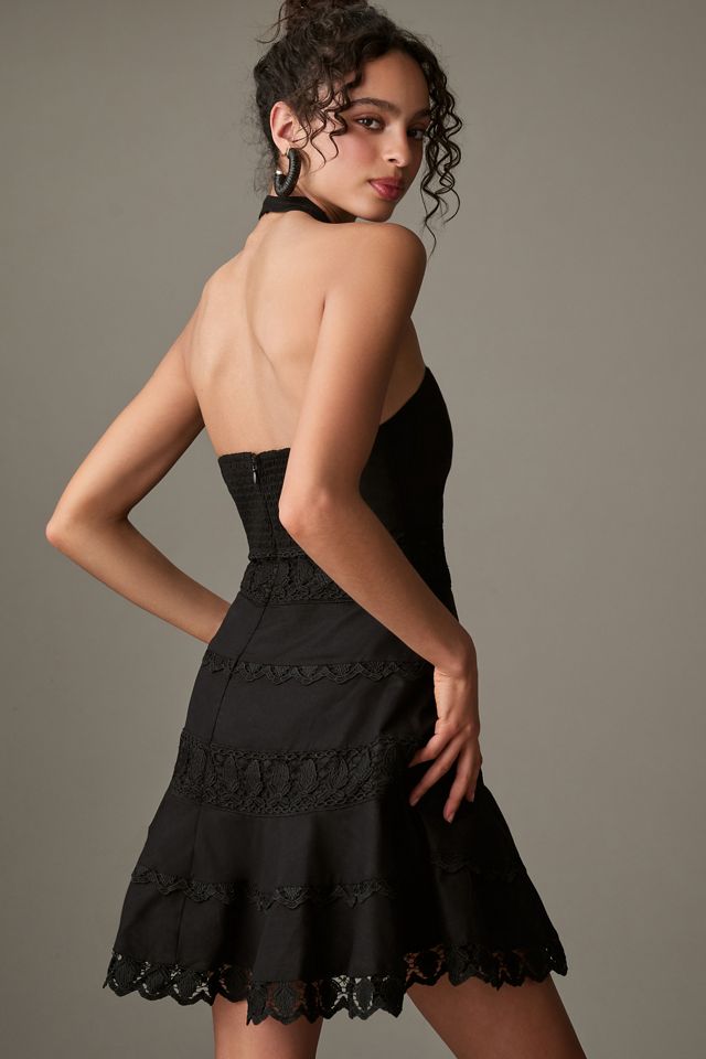 Endless Rose Halter Cutout Lace Linen Mini Dress #1