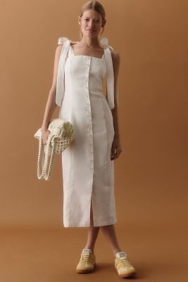 Shop Endless Rose Sleeveless Button-front Linen Midi Dress In White